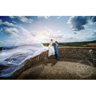 Hochzeitsfotografie Saar Pfalz Wedding Braut BrÃ¤utigam Brautpaar Schleier Sonnenuntergang Paarshooti